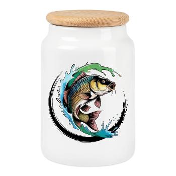 Pêche à la carpe - Boîte à biscuits avec couvercle en bois - blanc - Devant
