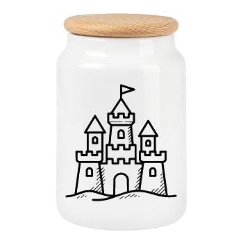 Château de sable - Boîte à biscuits avec couvercle en bois - blanc - Devant