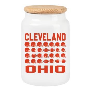 Casques de football de Cleveland, Ohio - Boîte à biscuits avec couvercle en bois - blanc - Devant