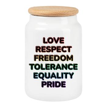 Fierté néon : Amour Respect Liberté - Boîte à biscuits avec couvercle en bois - blanc - Devant