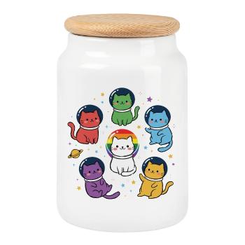Pride Month LGBT - Rainbow Space Cats - Cookie Jar with Wooden Lid - white - Front