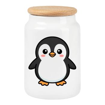 Adorable Penguin Pixel Pal - Cookie Jar with Wooden Lid - white - Front