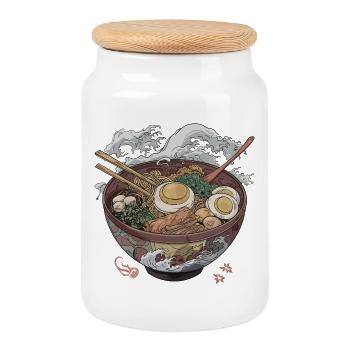 Große Ramen-Schüssel - Keksdose mit Holzdeckel - Weiß - Vorne