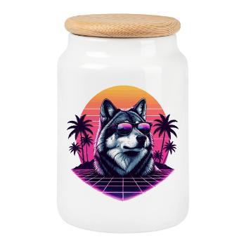 Husky Vapo Neon Sonnenuntergang - Keksdose mit Holzdeckel - Weiß - Vorne