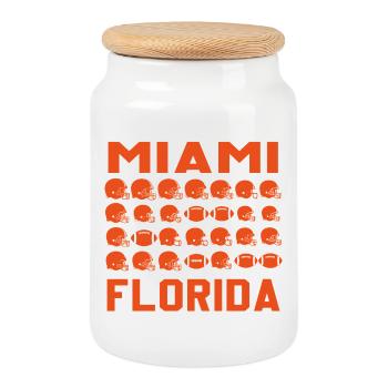 Miami Florida Football Grid - Cookie Jar with Wooden Lid - white - Front