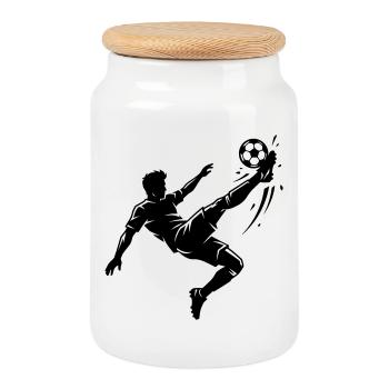 Silhouette de ballon de football en hauteur - Boîte à biscuits avec couvercle en bois - blanc - Devant
