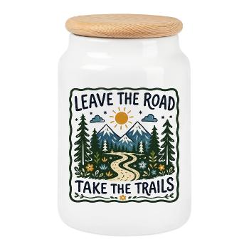 Quittez la route Prenez les sentiers floraux - Boîte à biscuits avec couvercle en bois - blanc - Devant