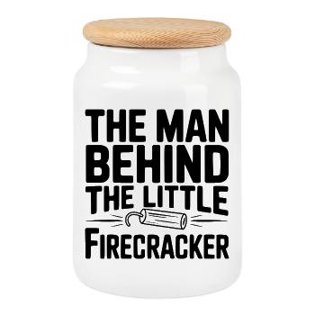 The Man Behind The Little Firecracker - Cookie Jar with Wooden Lid - white - Front