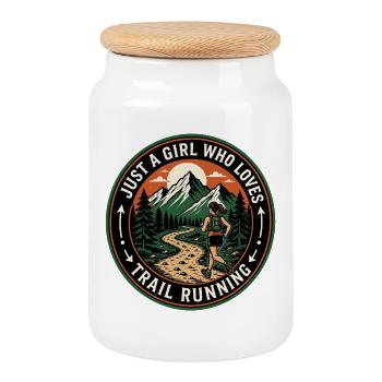 Juste une fille qui adore la course sur sentier - Boîte à biscuits avec couvercle en bois - blanc - Devant