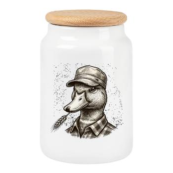Canard fermier cool dans un style rétro vintage - Boîte à biscuits avec couvercle en bois - blanc - Devant