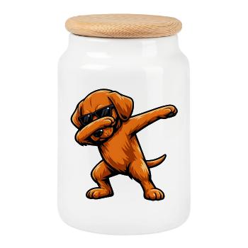 Dabbing Vizsla - Keksdose mit Holzdeckel - Weiß - Vorne