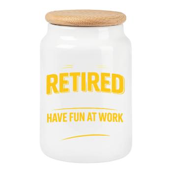 Retired Have Fun At Work Yellow Humor - Cookie Jar with Wooden Lid - white - Front