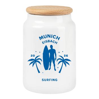 Silhouette des palmiers Munich Surfing 2026 - Boîte à biscuits avec couvercle en bois - blanc - Devant