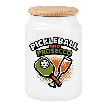 Pickleball und Prosecco Fusion - Keksdose mit Holzdeckel - Weiß - Vorne