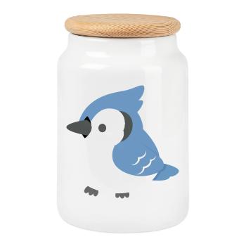 Blue Jay Chick Cartoon - Cookie Jar with Wooden Lid - white - Front