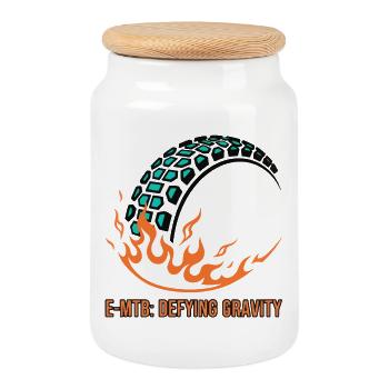 Pneume à flamme de gravité défiant la VTT électrique - Boîte à biscuits avec couvercle en bois - blanc - Devant