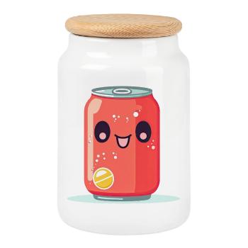 Kawaii Lemonade Tin with Face - Cookie Jar with Wooden Lid - white - Front