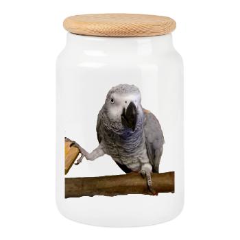 Perroquet gris d’Afrique sur une branche - Boîte à biscuits avec couvercle en bois - blanc - Devant