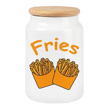 Fries Duo Cartoon YellowOrange - Cookie Jar with Wooden Lid - white - Front