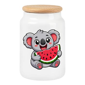 Süßer Koala mit Wassermelone Cartoon Motiv - Keksdose mit Holzdeckel - Weiß - Vorne