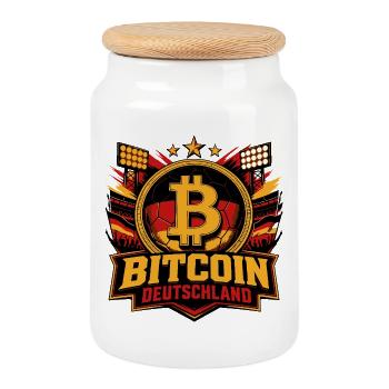 Bitcoin Deutschland Fußball Krypto  - Keksdose mit Holzdeckel - Weiß - Vorne