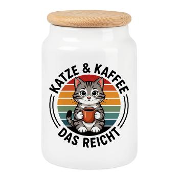 Katze Kaffee - Keksdose mit Holzdeckel - Weiß - Vorne