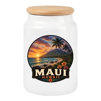 Maui Island Hawaii Vacation Volcano Sunset Beach - Cookie Jar with Wooden Lid - white - Front