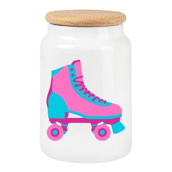 Roller Skate Roller Skating Roller Derby 80s - Cookie Jar with Wooden Lid - white - Front