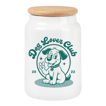 Club des amateurs de chiens design mignon de chiot - Boîte à biscuits avec couvercle en bois - blanc - Devant