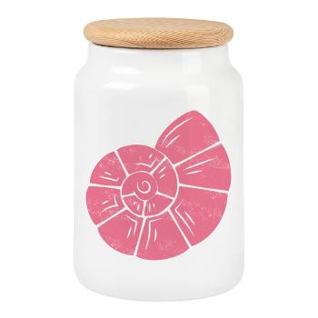 Rosa Muschel Spirale - Keksdose mit Holzdeckel - Weiß - Vorne