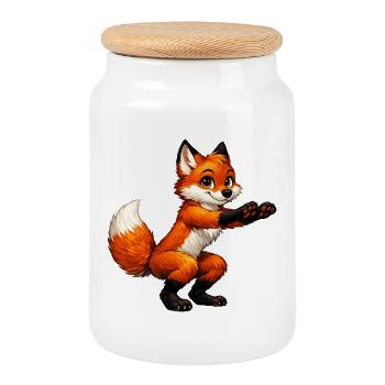 Fuchs sporty - Cookie Jar with Wooden Lid - white - Front