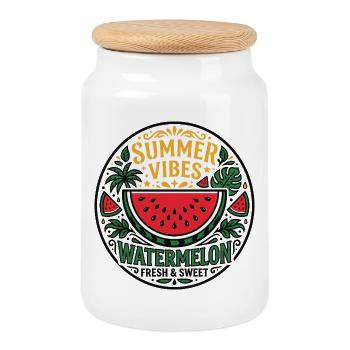 Motif pastèque Summer Vibes - Boîte à biscuits avec couvercle en bois - blanc - Devant