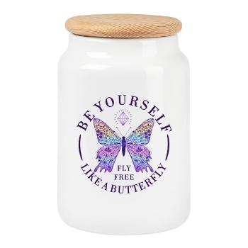 Sois toi-même comme un mandala papillon - Boîte à biscuits avec couvercle en bois - blanc - Devant