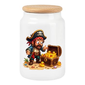 Pirate treasure with ducklings - Cookie Jar with Wooden Lid - white - Front