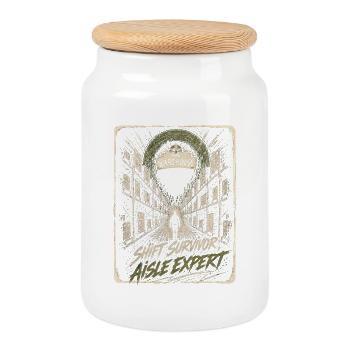 Lustiger Lagerhaus-Schicht-Überlebender Gang-Experte Retro - Keksdose mit Holzdeckel - Weiß - Vorne