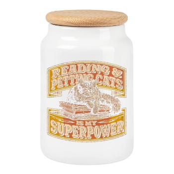 Reading And Petting Cats Is My Superpower Buch - Keksdose mit Holzdeckel - Weiß - Vorne