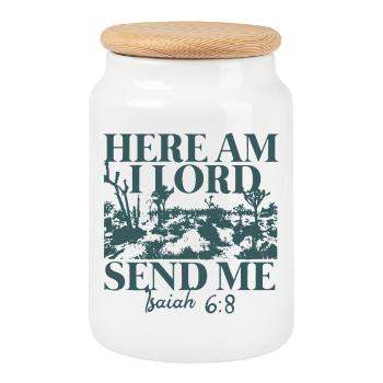Here Am Lord Send Me Isaiah 6:8 - Cookie Jar with Wooden Lid - white - Front