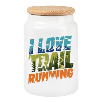 Ich liebe Trailrunning - Keksdose mit Holzdeckel - Weiß - Vorne