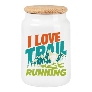 Ich liebe Trailrunning - Keksdose mit Holzdeckel - Weiß - Vorne