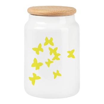 Oiseaux d'été jaune - Boîte à biscuits avec couvercle en bois - blanc - Devant