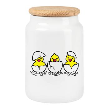 Drei aus dem Ei (c) - Keksdose mit Holzdeckel - Weiß - Vorne