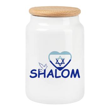 Shalom - Peace for Israel - Cookie Jar with Wooden Lid - white - Front