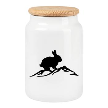 Bunny on mountain - Cookie Jar with Wooden Lid - white - Front