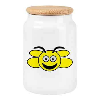 bee - Cookie Jar with Wooden Lid - white - Front