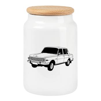 Wartburg , Oldtimer Kult , DDR Legende ...(25) - Keksdose mit Holzdeckel - Weiß - Vorne