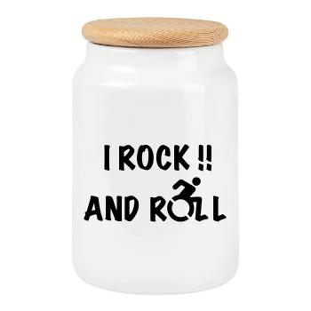 Je fais du rock and roll dans mon fauteuil roulant # - Boîte à biscuits avec couvercle en bois - blanc - Devant