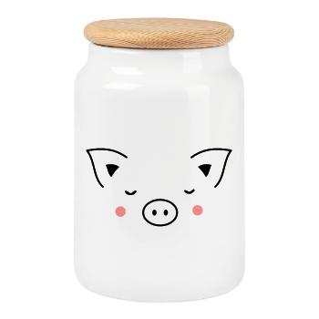 Piglet Piglet sow - Cookie Jar with Wooden Lid - white - Front