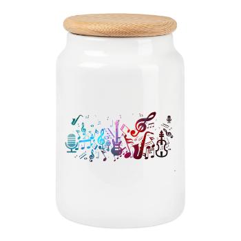 Music - Cookie Jar with Wooden Lid - white - Front