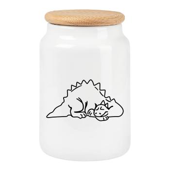 Schlafender Dinosaurier – Niedliches Cartoon - Keksdose mit Holzdeckel - Weiß - Vorne