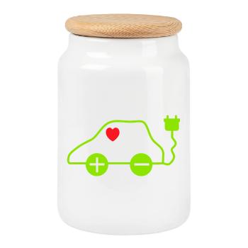 Conception de cœur de voiture électrique verte - Boîte à biscuits avec couvercle en bois - blanc - Devant